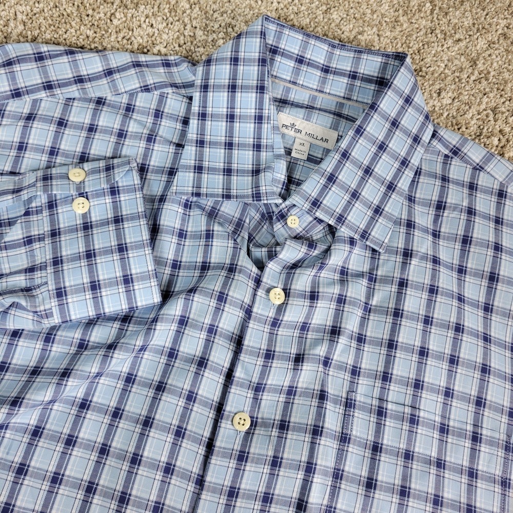 Peter Millar Mens XL Blue Plaid Button Up Long Sleeve Shirt